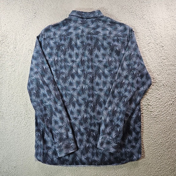 Ted Baker Shirt Men Size 5 Flip‎ Cuff Button Up Long Sleeve Leaf Print Blue Tone - Picture 7 of 12